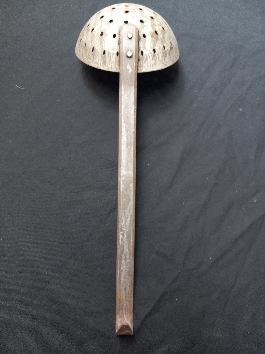 Vtg Gray Enamel GraniteWare Strainer Ladle Sieve See Pics /124j