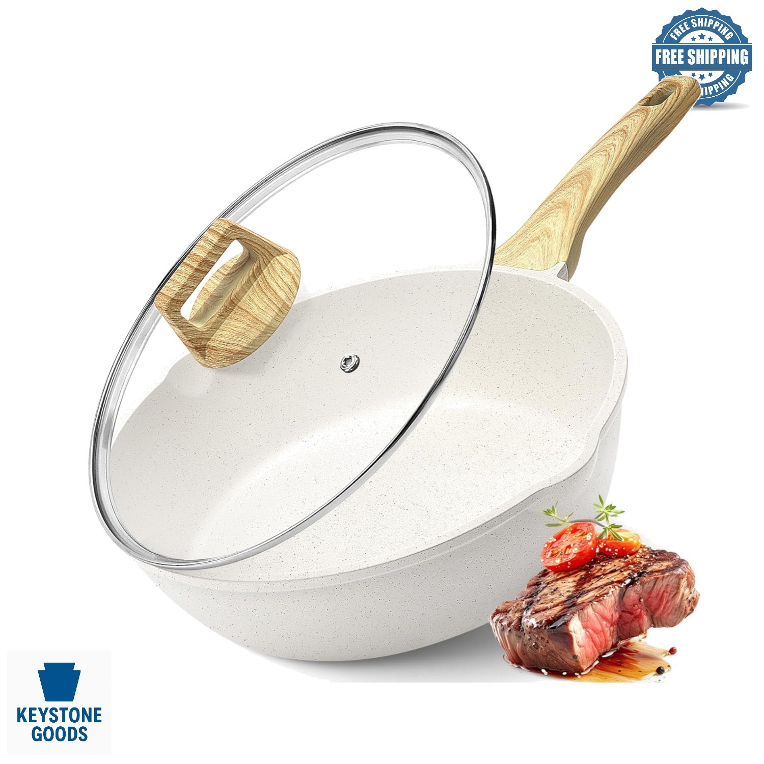 11-Inch Nonstick Saute Frying Pan with Lid – 4.3 Qt Granite Coating, Inductio…