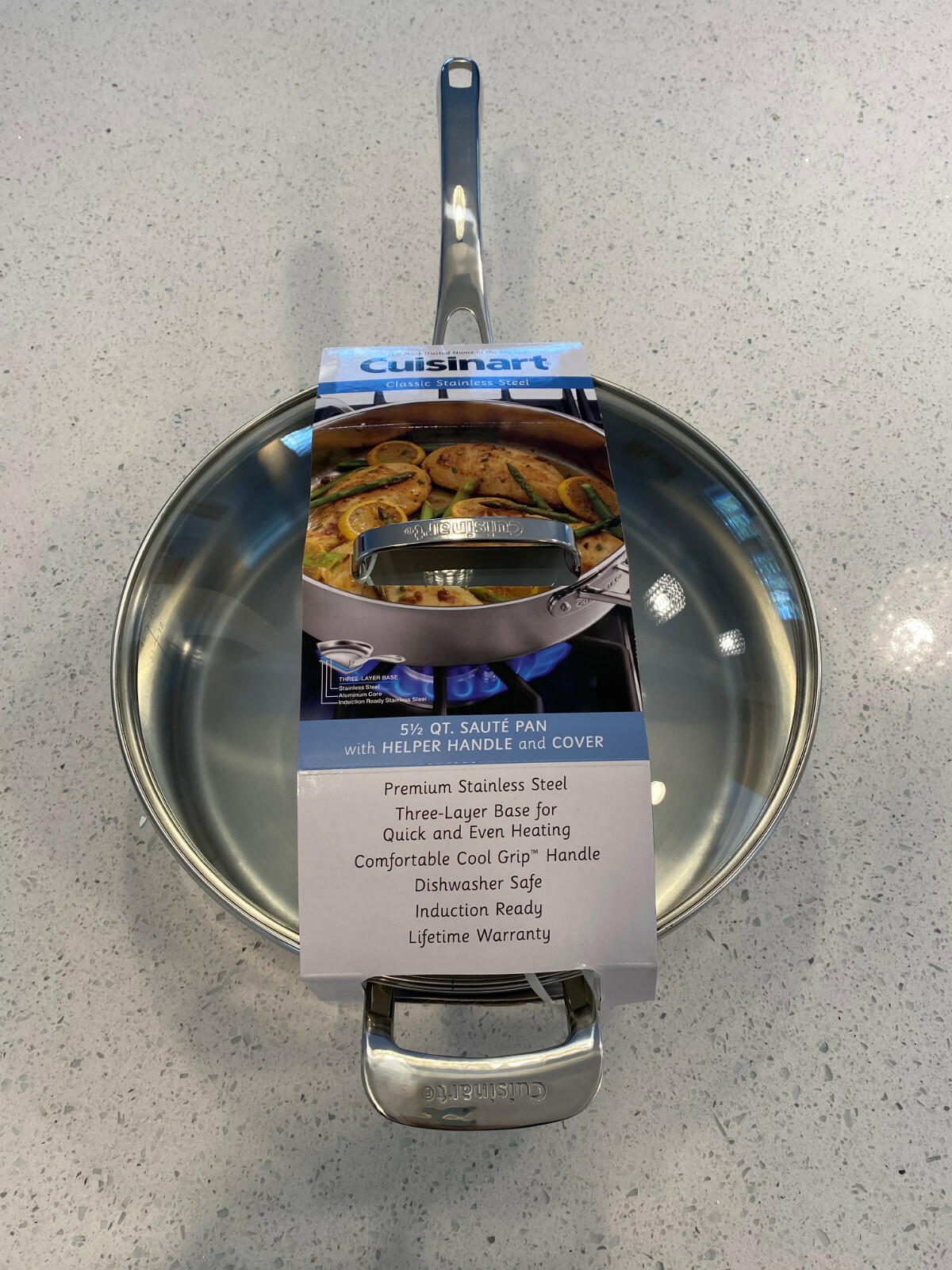 NEW Cuisinart Classic 5.5 Quart Saute Pan with Helper handle & cover 8333-30 Sil