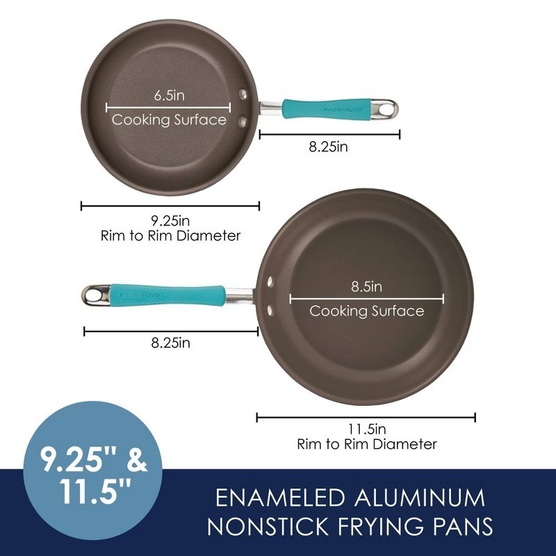 Rachael Ray Cucina Twin Pack Nonstick Frying Pan Set, Blue, 9.25″ & 11″