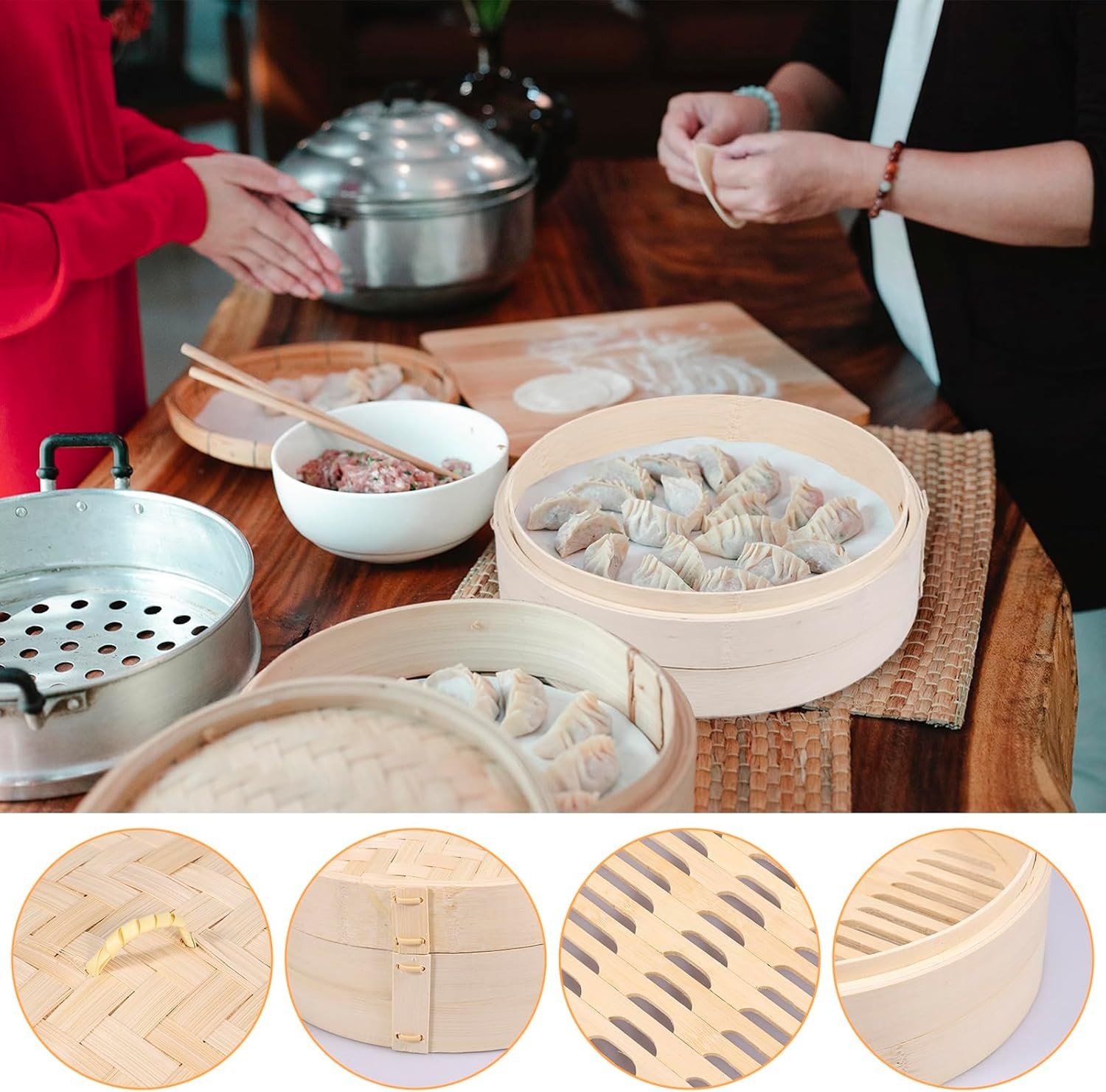 Lightweight Food Steamer Baskets Eco-Friendly Bamboo Steamer for Steaming