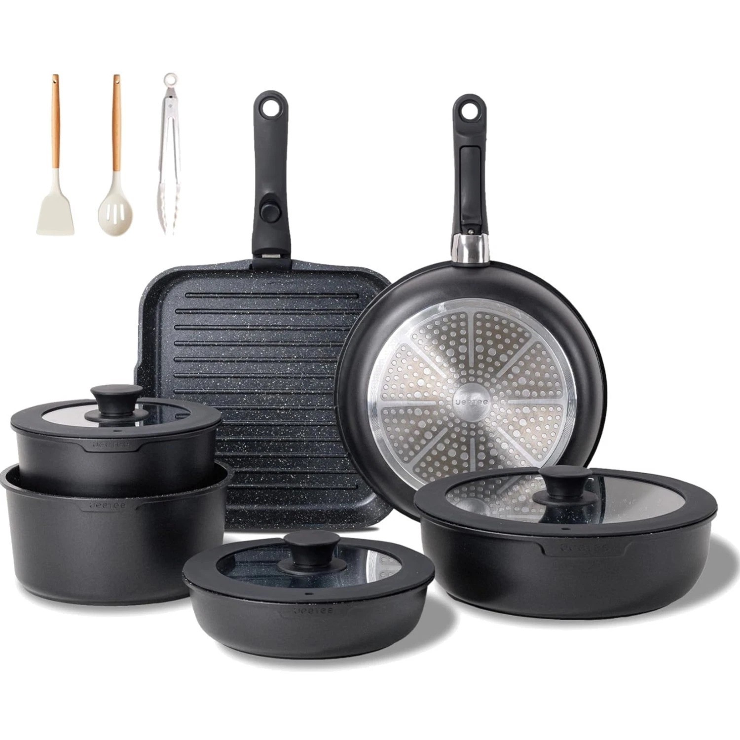 Space-Saving 6 Pot & 19 Accessory Nonstick Cookware Set for Induction Cooking