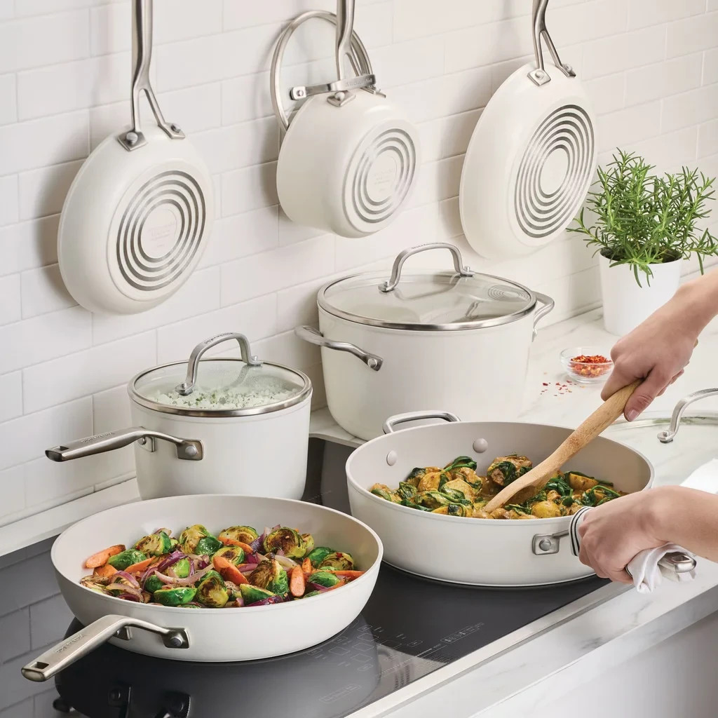 KITCHENAID POT AND PANS CERAMIC COOKWARE SET NON STICK INDUCTION COOKING 11 PC ~