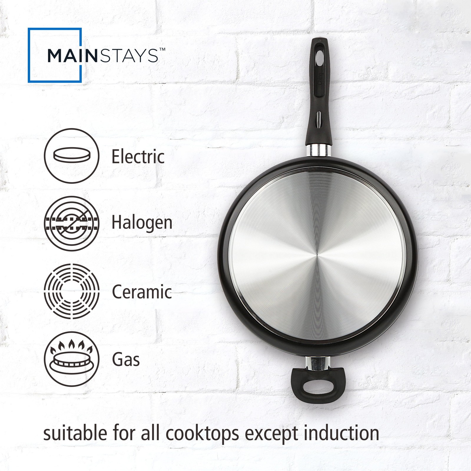 Mainstays 4 Quart Multi-Use Non-Stick 28Cm Black Jumbo Cooker Frying Pan with Gl