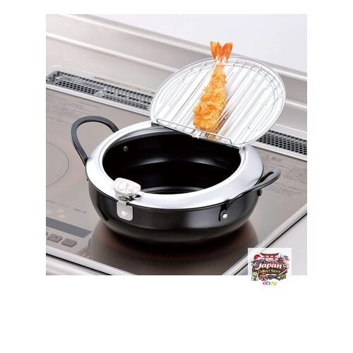 Wahei Freiz Tsubame-Sanjo Made Iron Tempura Pot with Lid 24cm with Thermometer