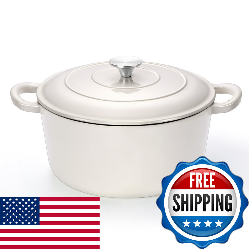 Teamfar 6Qt Dutch Oven Enameled Cast Iron Dutch Oven Pot Lid Dual Handles For