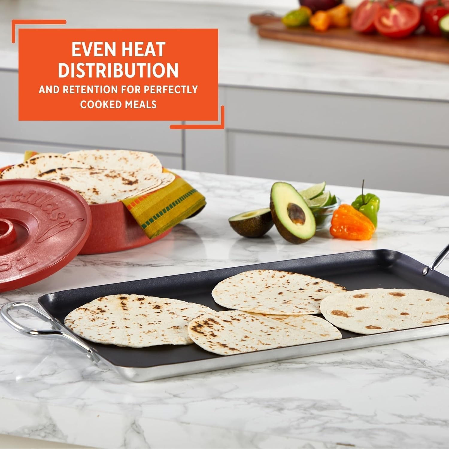 19″ Ceramic Nonstick, Stovetop Double Burner Griddle with Metal Handles Black