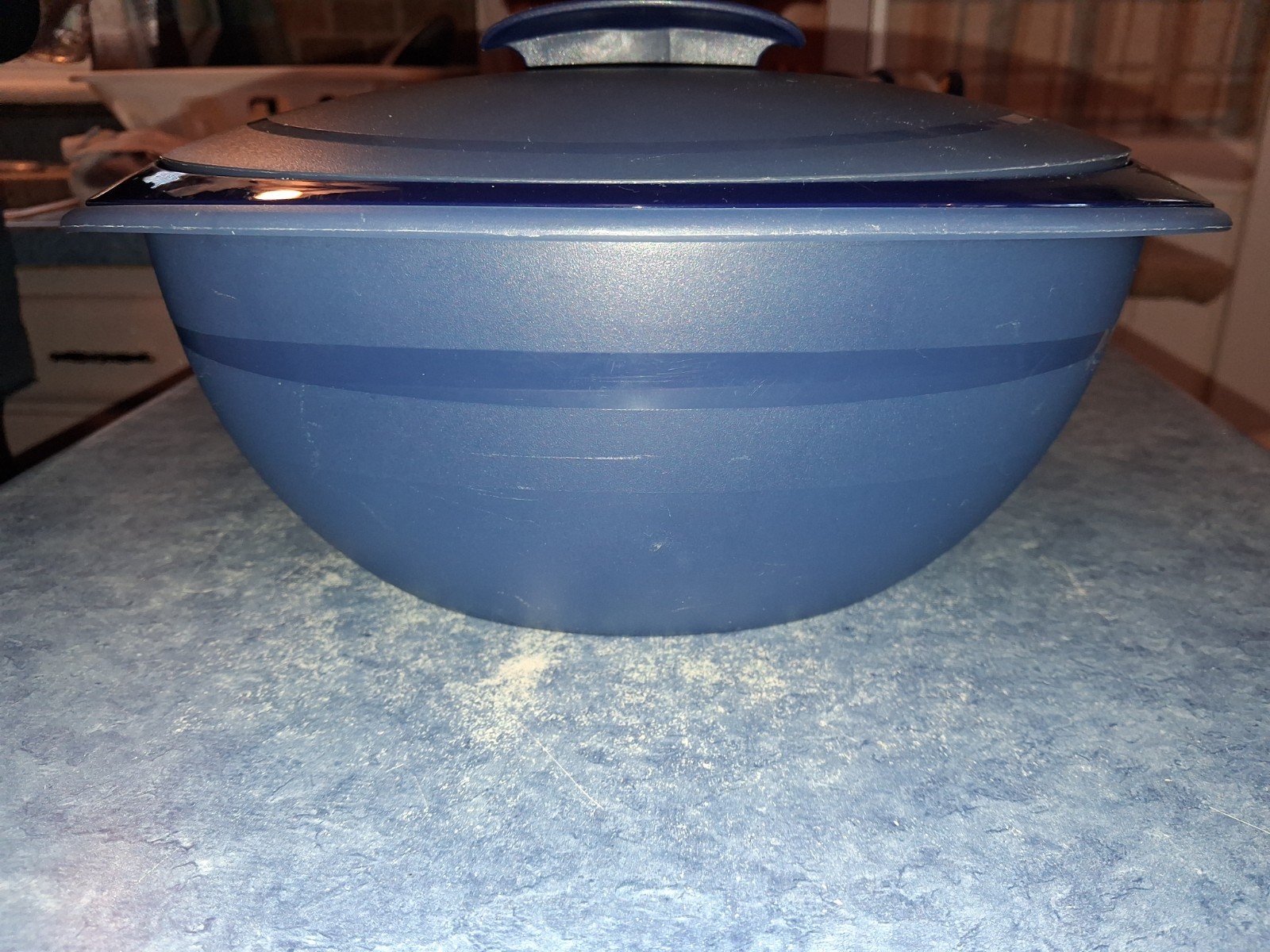 Tupperware 3pc Microwave Dark Blue Insulated Heat and Serve Store Bowl #4946A-4