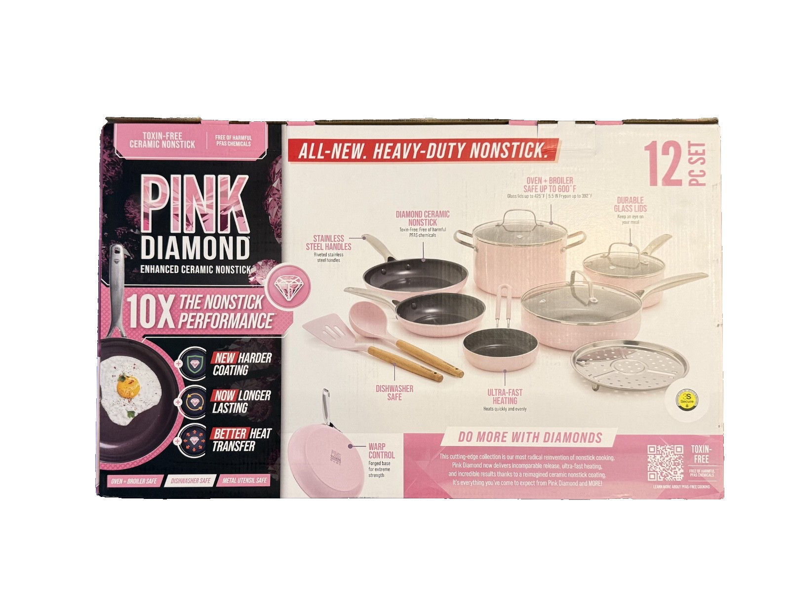 Blue Diamond Toxin-Free Ceramic 12-Piece Pots & Pans Cookware Set, Pink