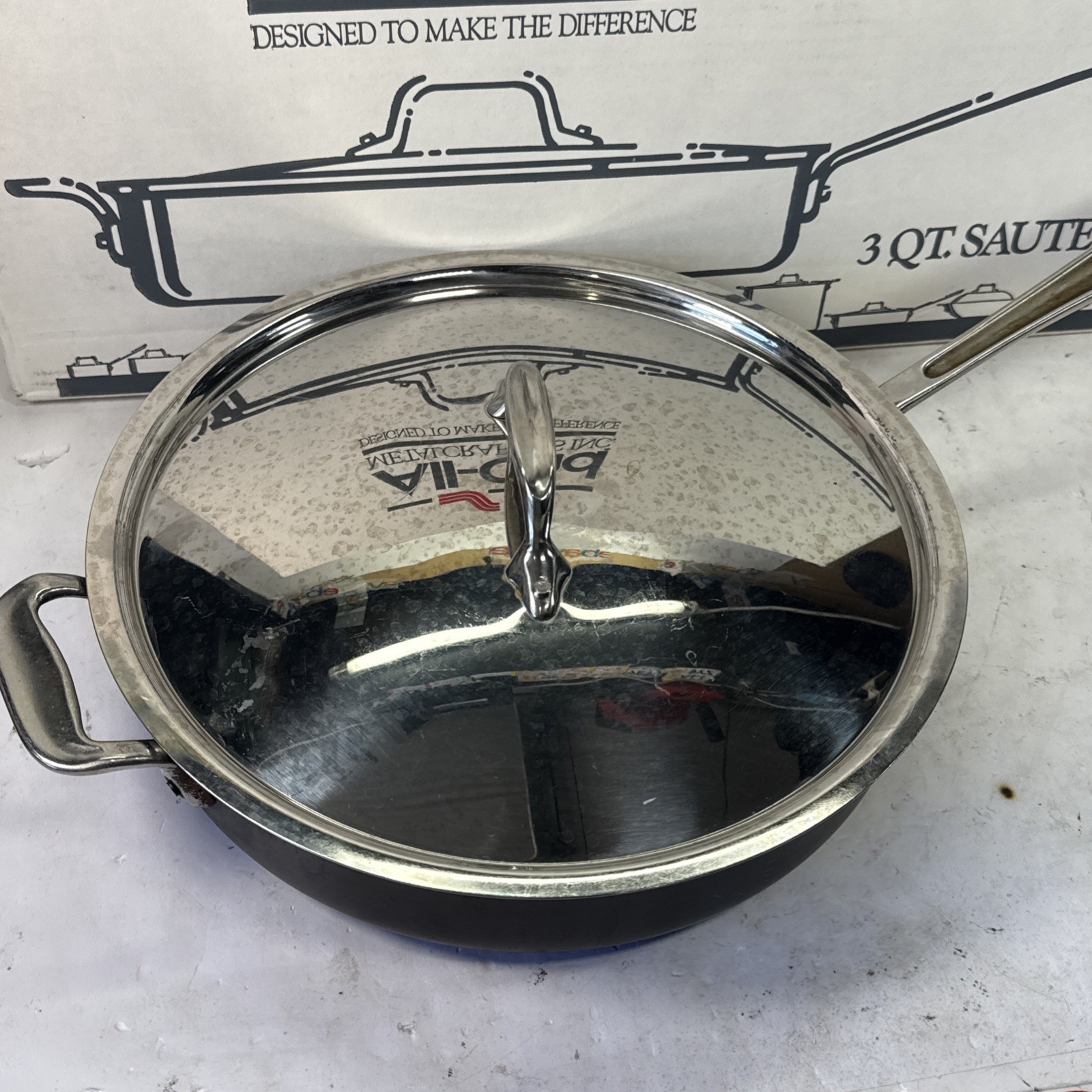 All Clad LTD Saute Pan 11″ 3qt Stainless Steel Anodized With Lid & Box Not Flush