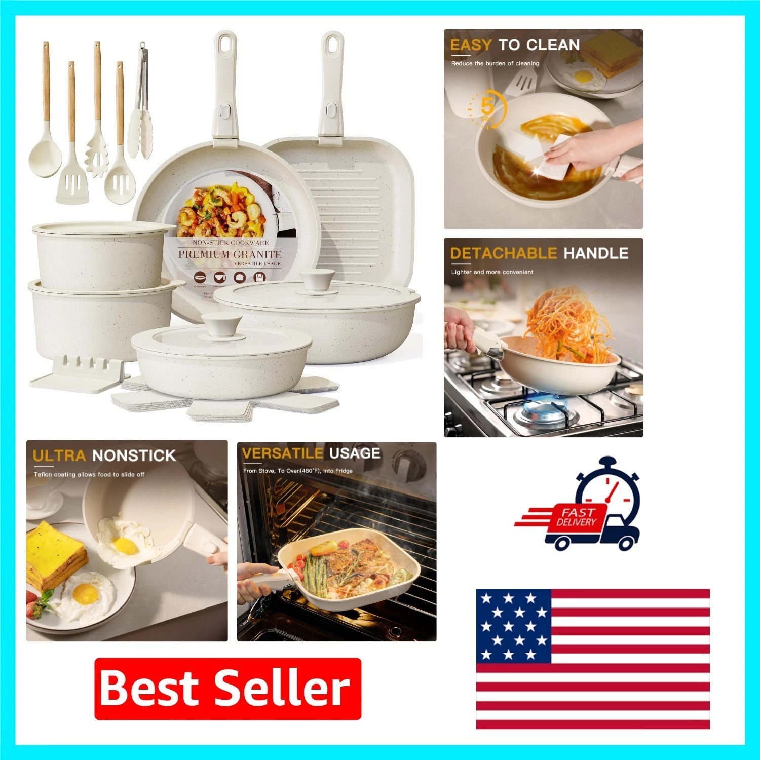 Versatile 23-Pc Cookware Set – Induction Compatible, Stackable for Easy Storage