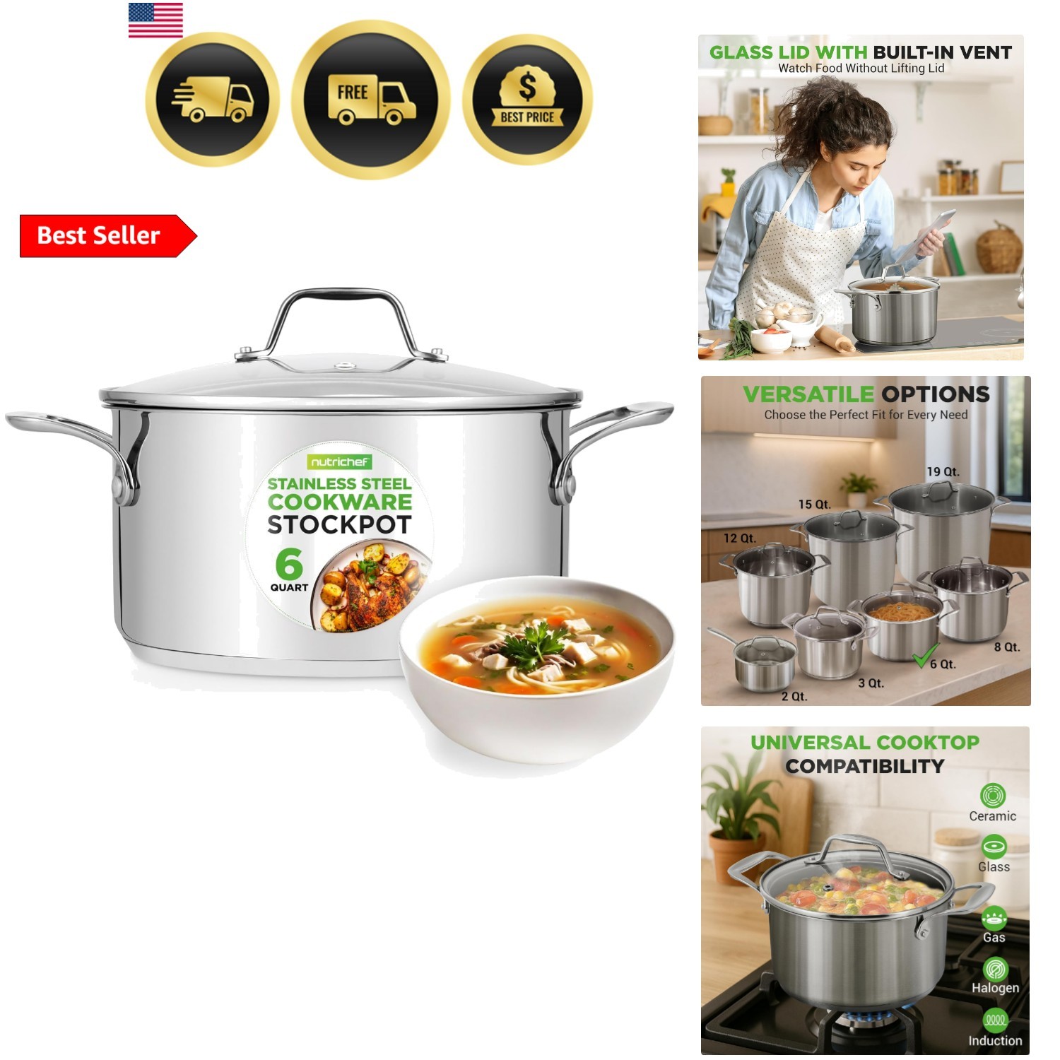 6-Quart Stainless Steel Stockpot – 18/8 Food Grade Heavy-Duty Induction-Compa…