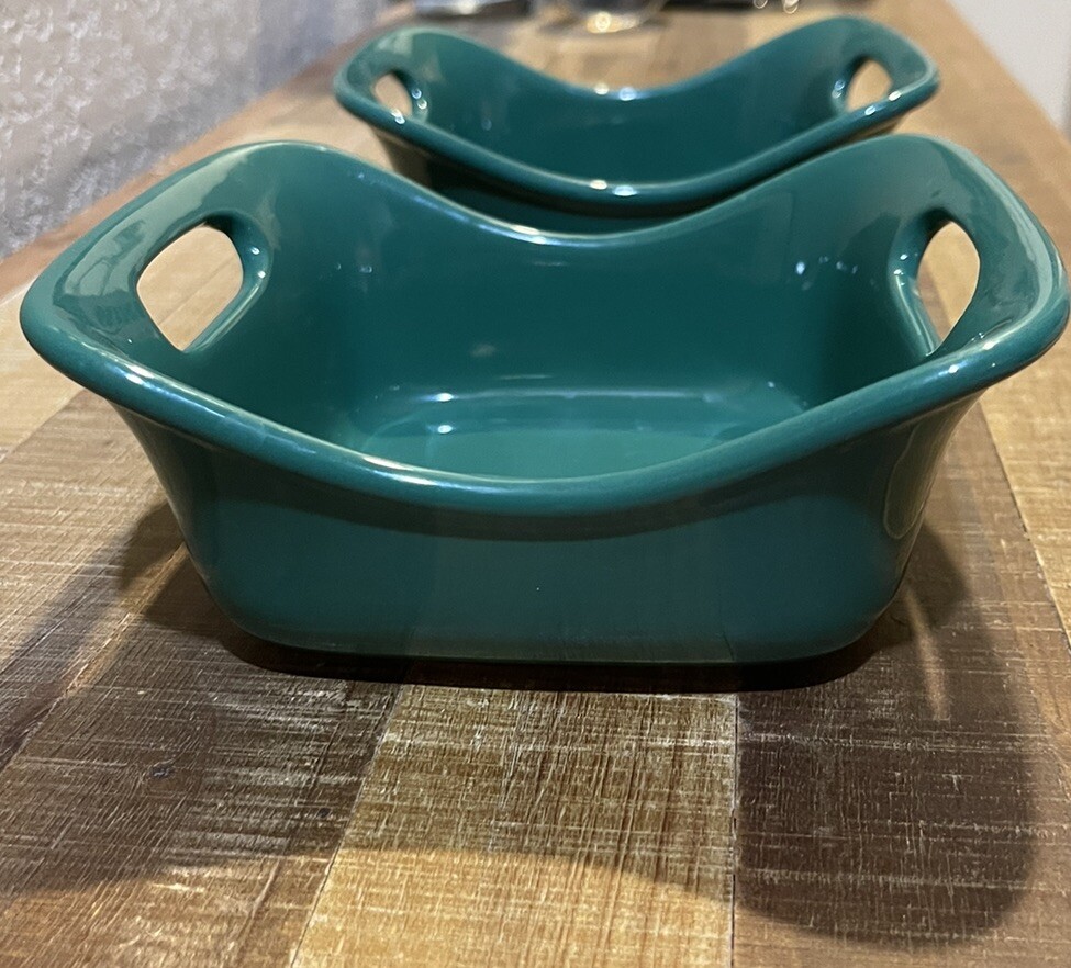Rachel Ray Stoneware 12oz Personal Chartreuse Casserole Baking Dishes Lot of 2