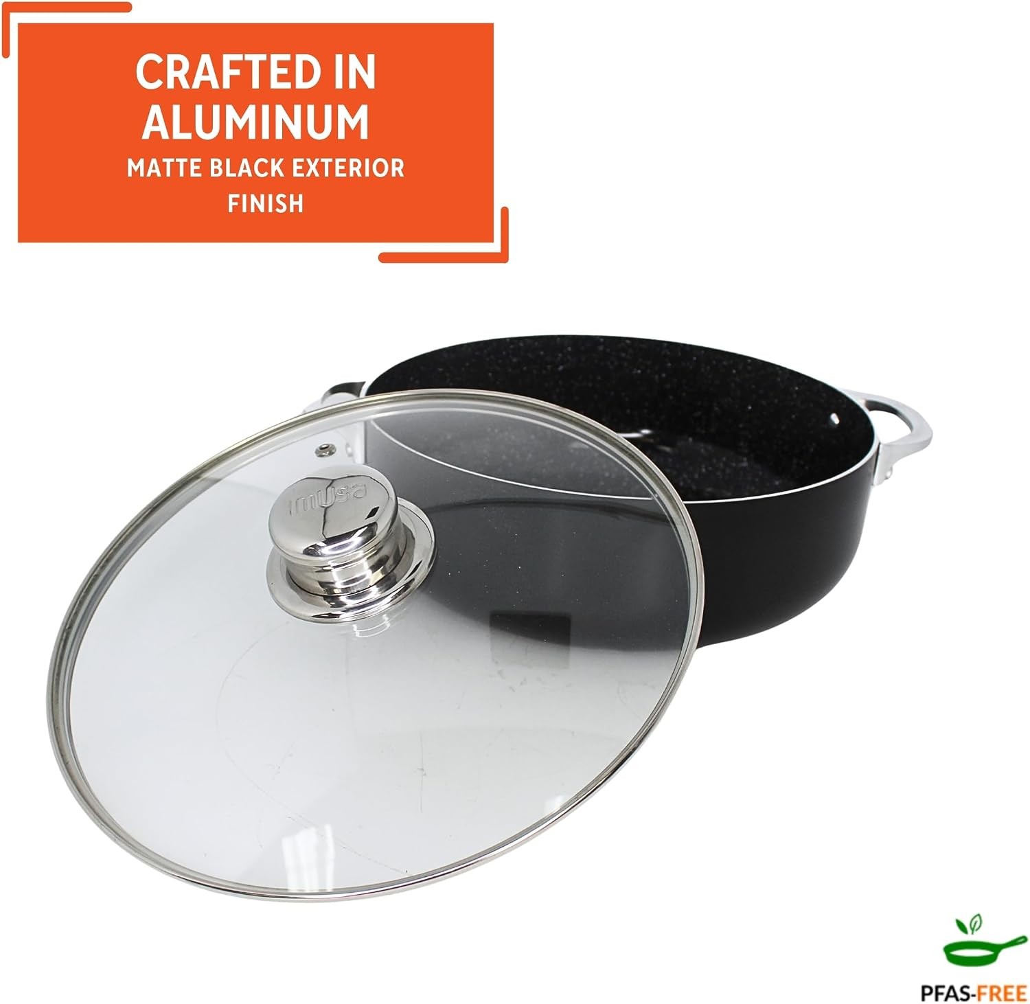 9.0qt Aluminum Speckled Black Ceramic Caldero W/ Glass Lid Black
