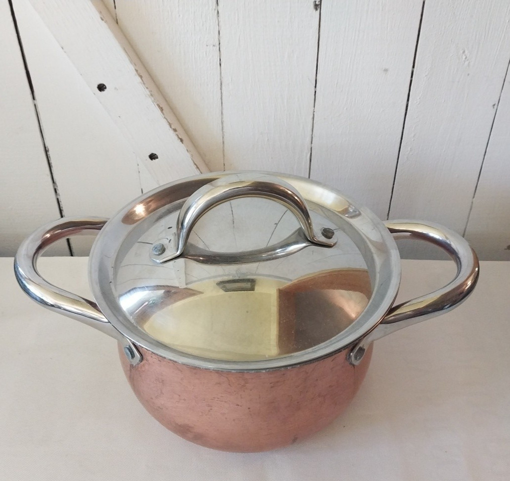La Sera Hammered Cookware Copper Pot Collection De Luxe Copper Triply w/Lid