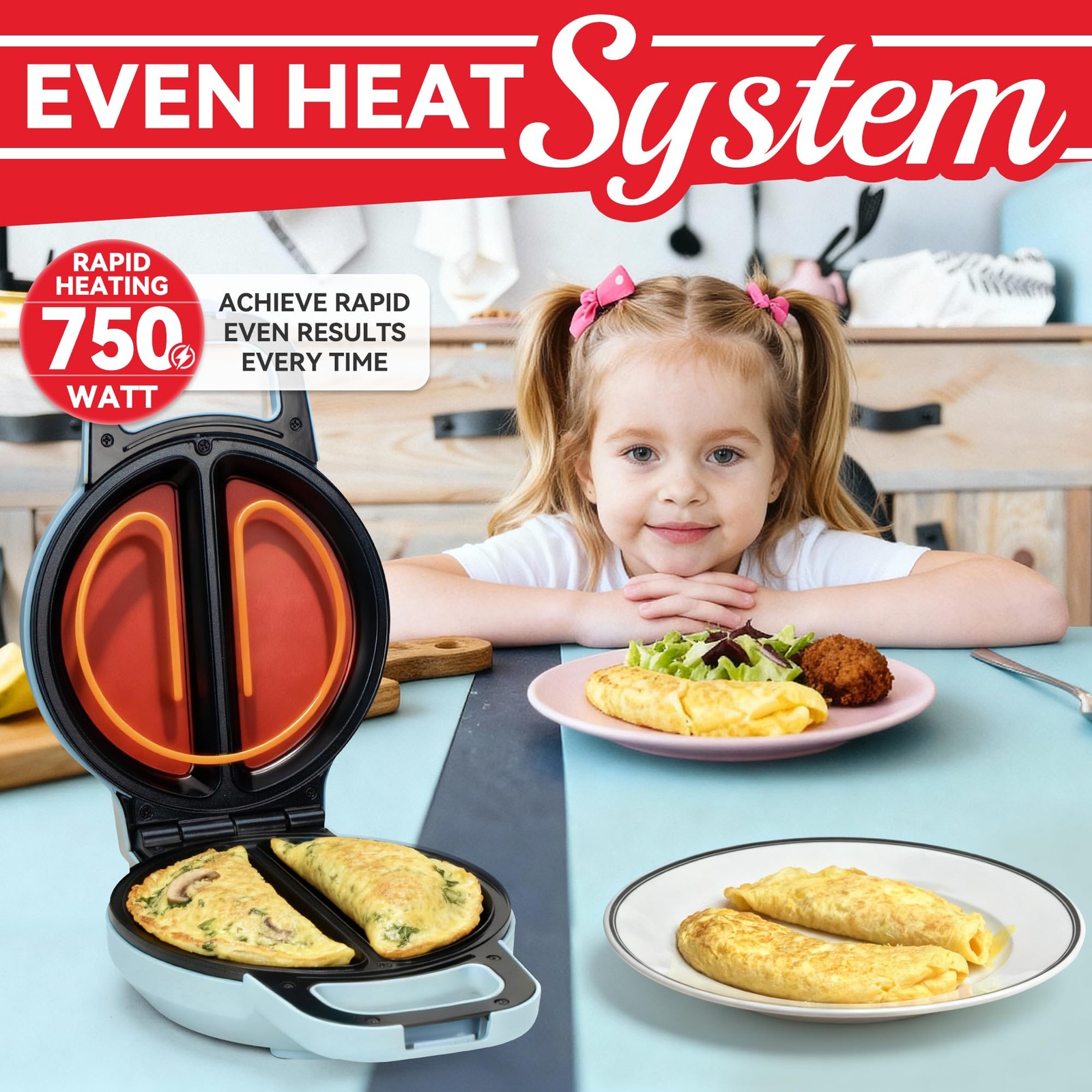 Flip Omelette Maker Electric, Omelette Pan Nonstick for 2 Individual 6.5 Omel