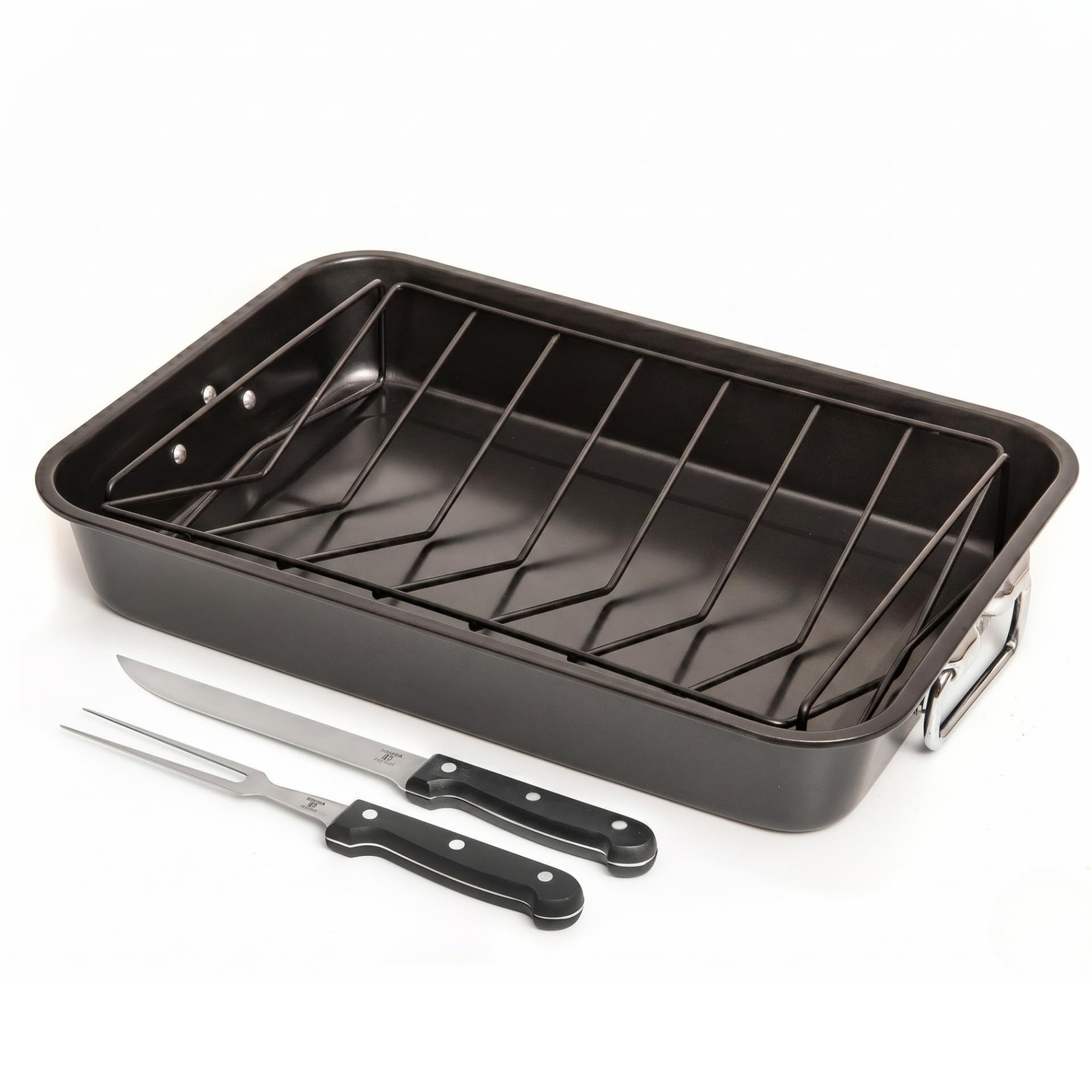16.5” Roasting Pan with Rack – Heavy Duty Nonstick Carbon Steel Turkey Roaste…
