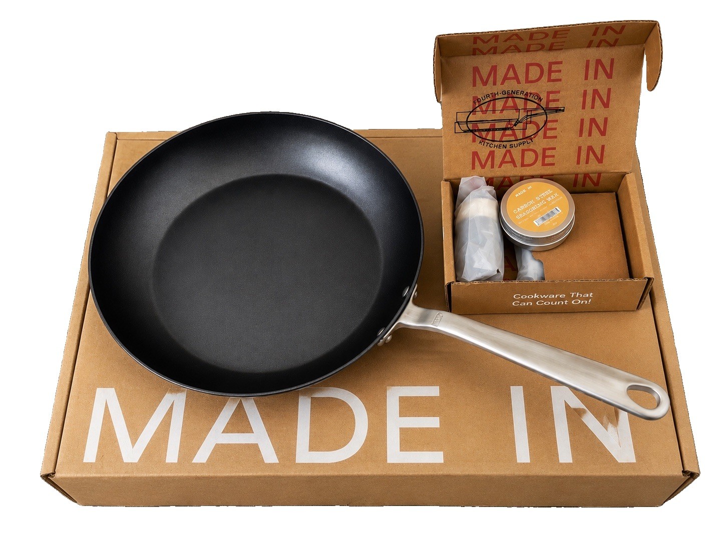 Made In 12in Non-Stick Frying Pan, Black/Silver Stainless Long Handle, Induction