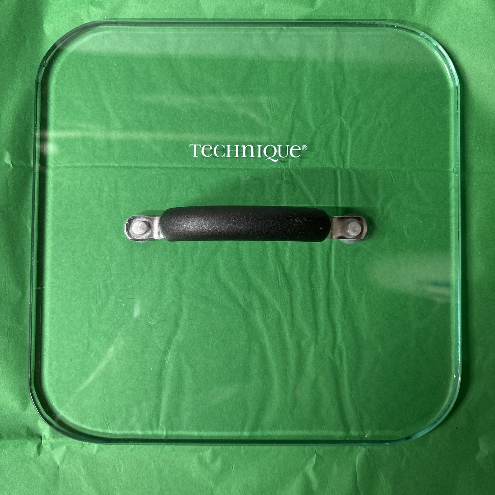 Technique Glass Weighted Press Lid 9” Square 7/8” Thick 2.14 Pounds