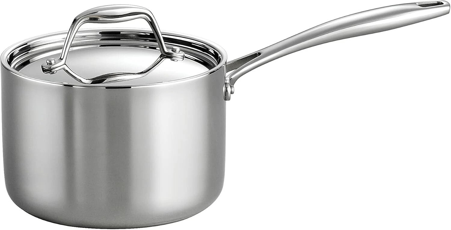 2-Quart Induction-Ready Stainless Steel Saucepan with Lid, Easy Clean