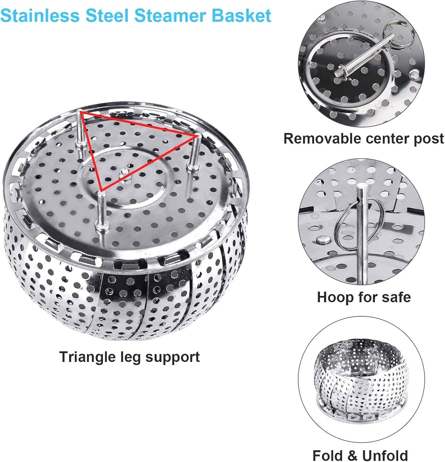 Steamer Basket Stainless Steel Vegetable Basket Metal Handle Folding Silicone…