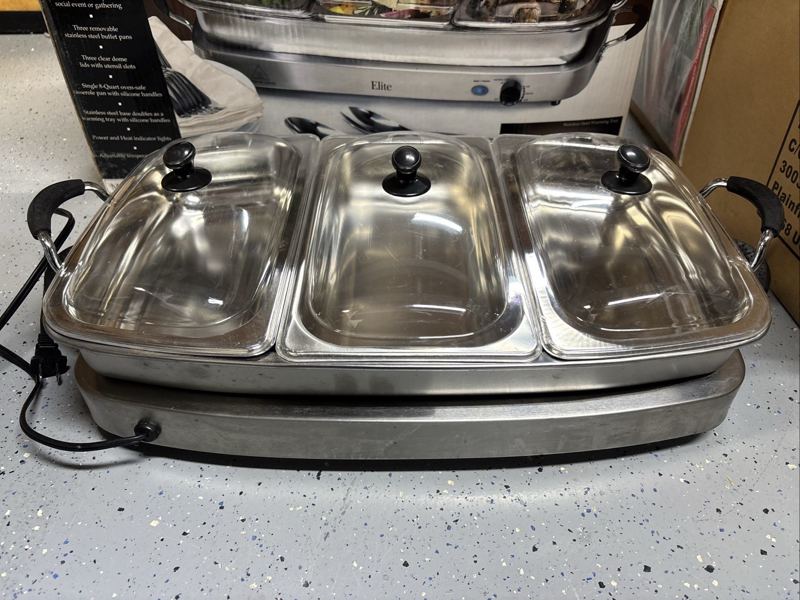 Elite Platinum EWM-9933 Triple 3×2.5 Quart Trays Buffet Server 7.5 Qt