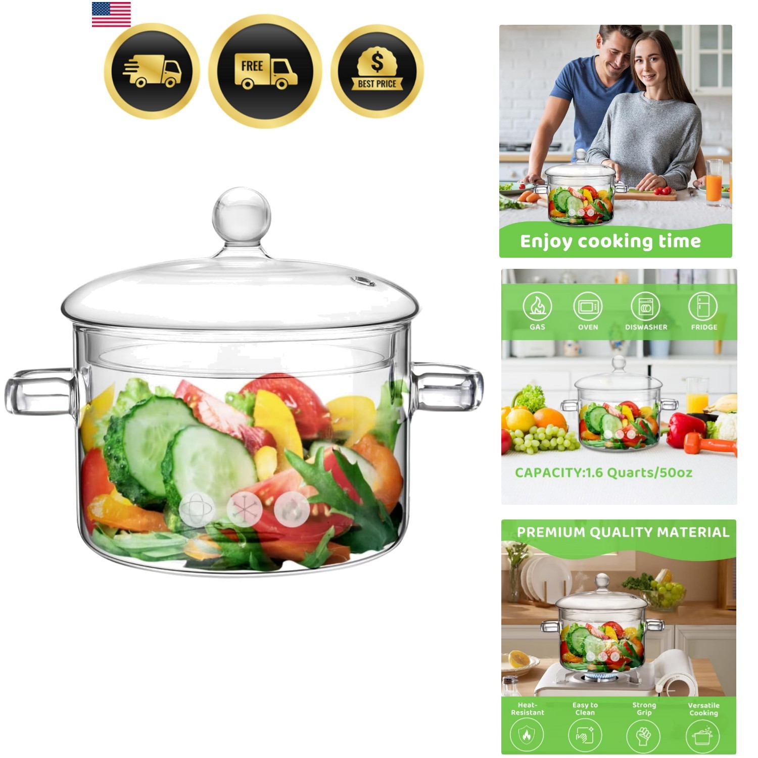 Glass Pots for Cooking on Stove, 1.5L/50oz Glass Cooking Pot with Lid, Heat-R…