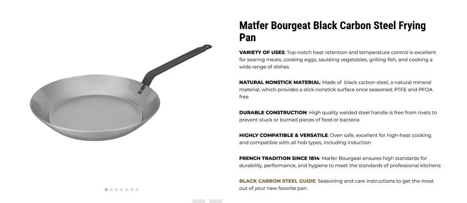 Matfer Bourgeat Black Carbon Steel Frying Pan 14inch unused/unseasoned