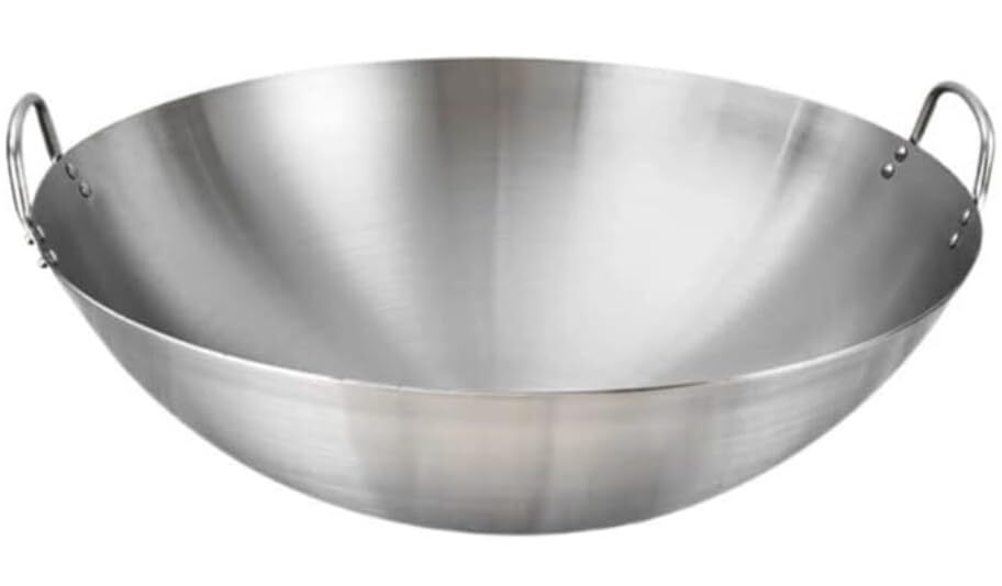 Mexican Style Stainless Steel Wok With Metal Handles Cooking Pan Round Bottom…