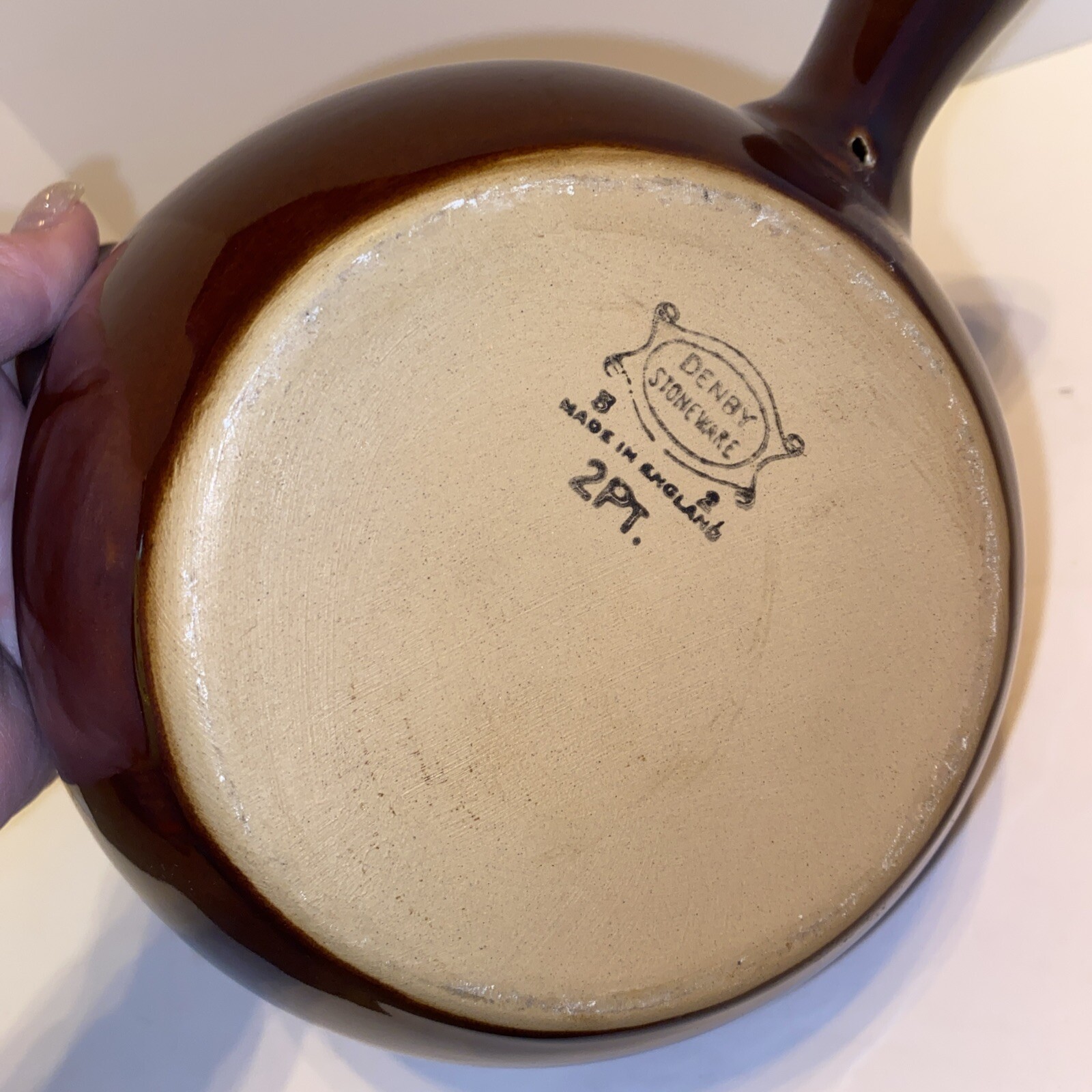 DENBY Stoneware Cooking Sauce Gravy Pot Pan Sky Blue & Brown Spout Handle 2 Pt