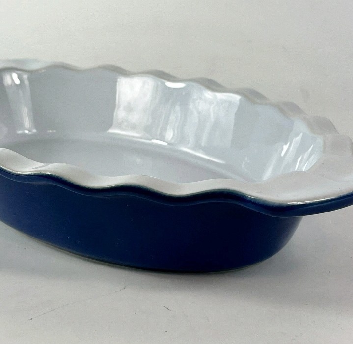 Emile Henry Casserole Dish Cobalt Blue France Stone Oval Scalloped Lrg Baking
