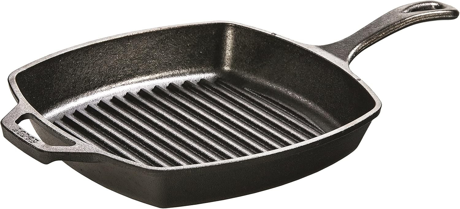 Cast Iron Grill Pan 10.5 Inches Pre-Seasoned Square Skillet PFAS-Free Non-Toxic