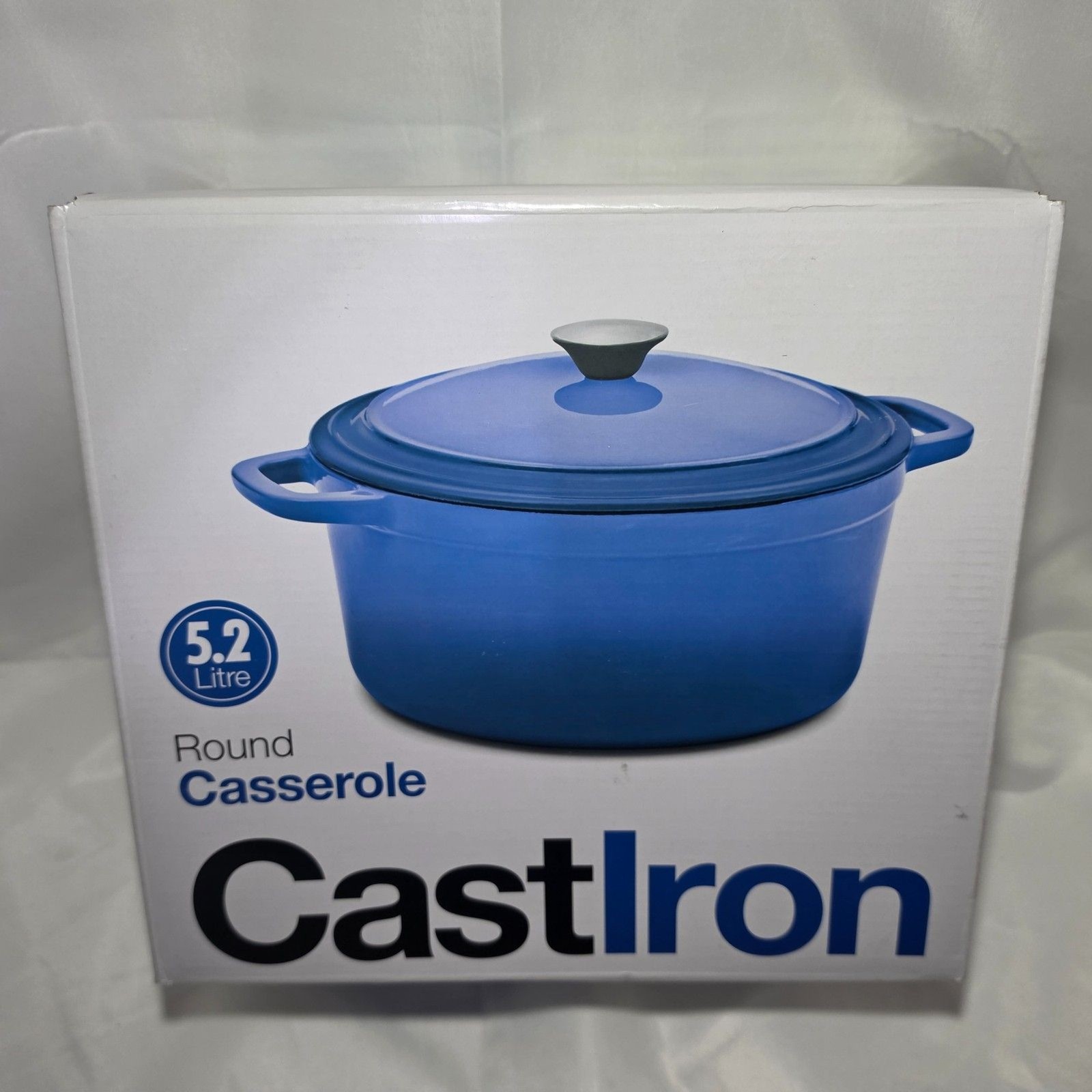 Webb Enamel Cast Iron Dutch Oven Round Casserole Pot Lid 5.2L 5.5 Qt Blue