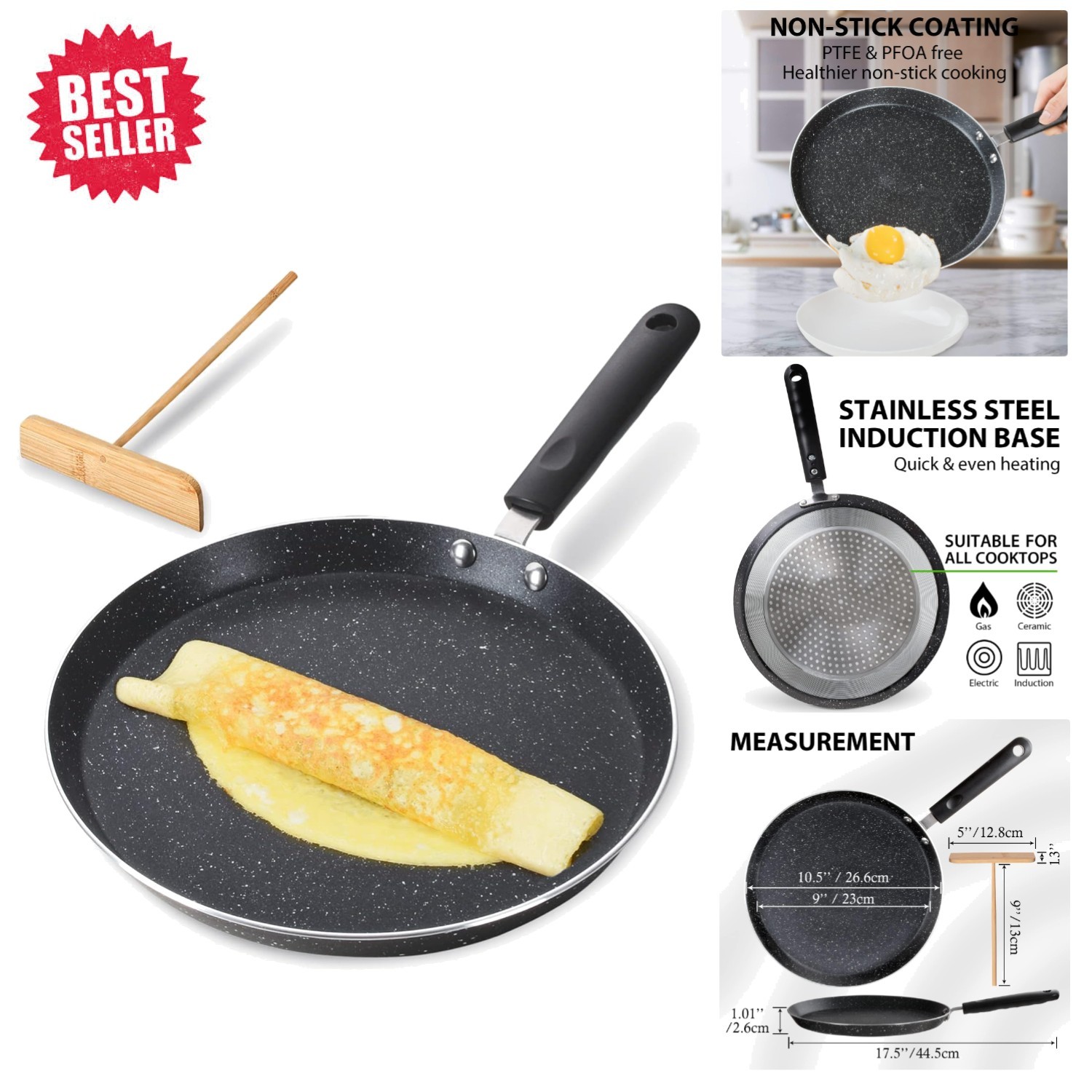 Elegant 10.5 Inch Nonstick Crepe Pan for Pancakes & Omelets – Induction Ready