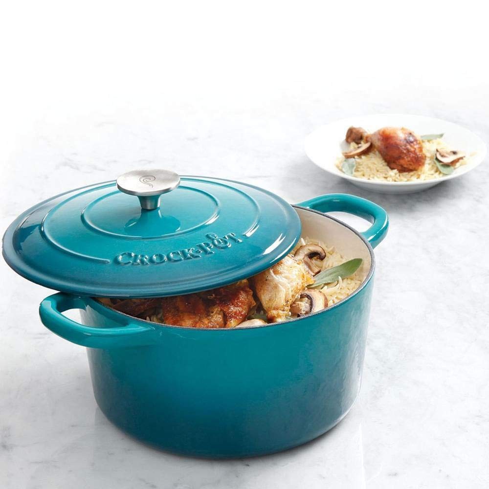 Crock-Pot Artisan 5-Quart Round Enameled Cast Iron Dutch 5-Quart, Teal Ombre