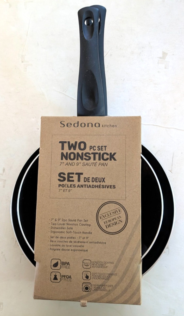 2 piece set SEDONA KITCHEN 7” & 9” SAUTE Pans Non-stick BLACK