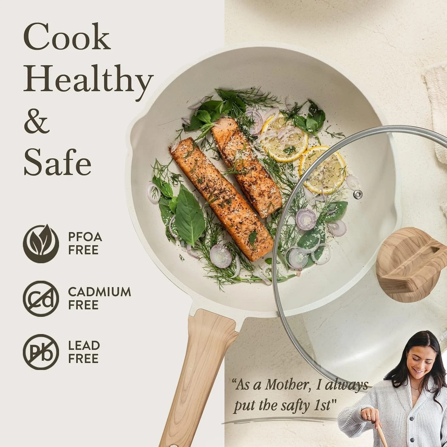 Ergonomic 12-Inch Nonstick Saute Pan with Lid – White Granite Cooking Essential