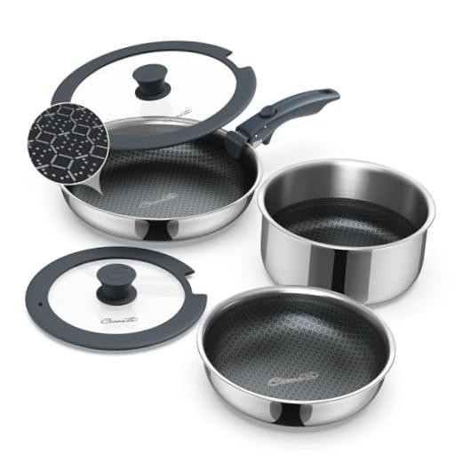 6-Piece Hybrid Stainless Steel Pots and Pans Set Non Stick, Tri-Ply 6 Piece