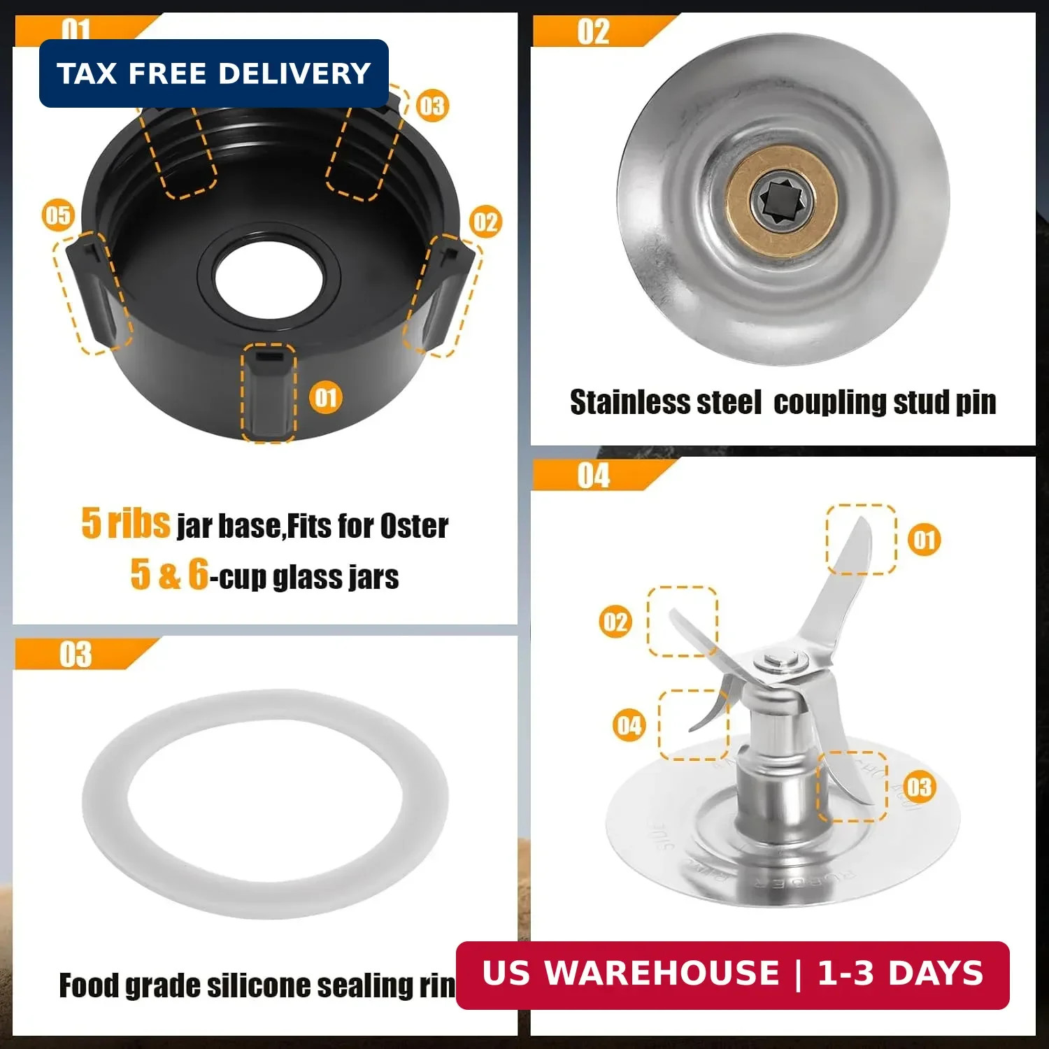 Blender Blade for Oster Osterizer with Sealing Ring Gasket 4902 Jar Bottom Coupl