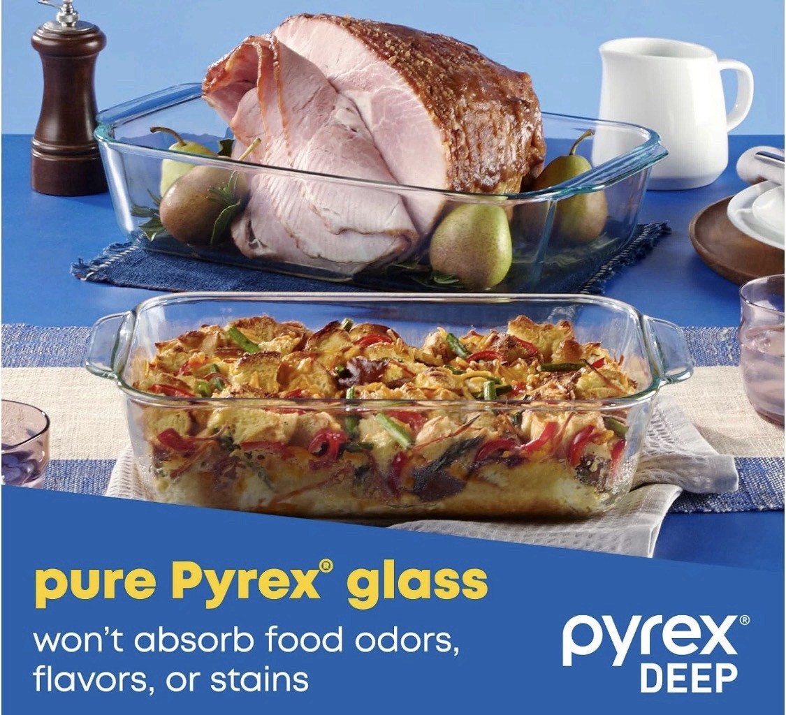 Pyrex Deep 6pc Glass Baking Dish Set (9″X13″, 7″X11″, 8″X8″) Bpa-Free Sage Lids