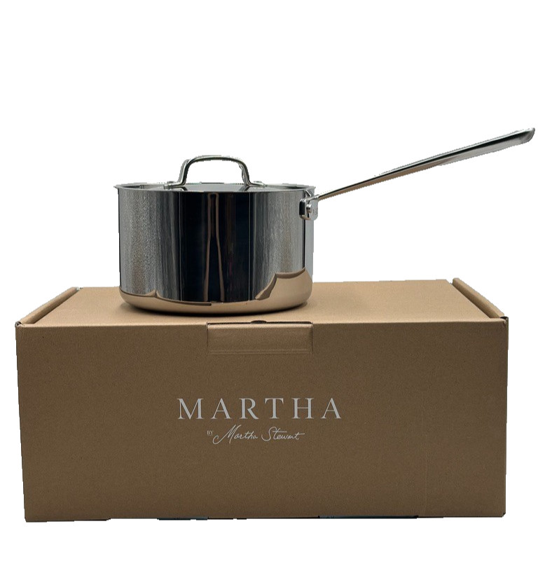 NIB Martha Stewart 4 Qt Tri-Ply Stainless Steel Sauce Pan w/Lid New In Box