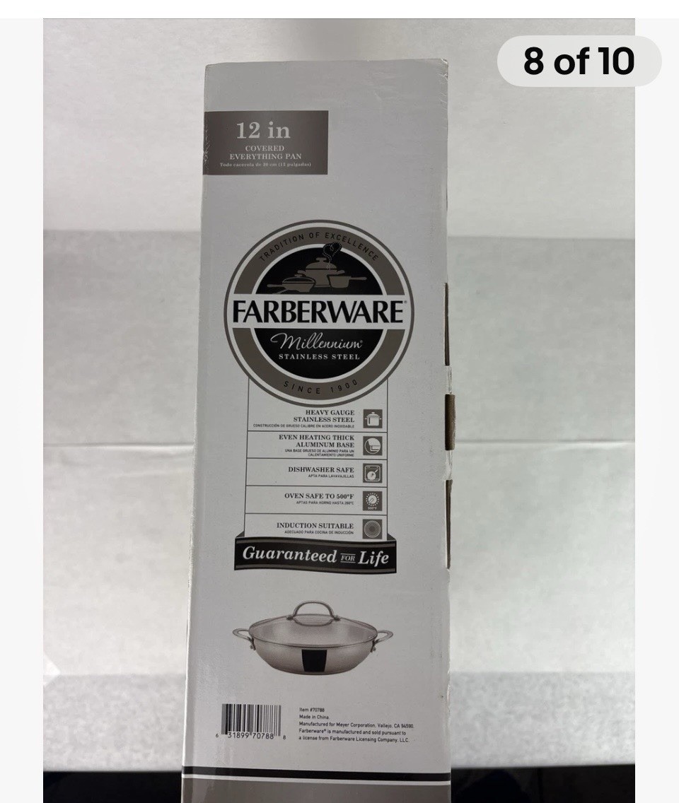 Farberware Millennium 12” SS Everything Pan with Lid, Double Handle New