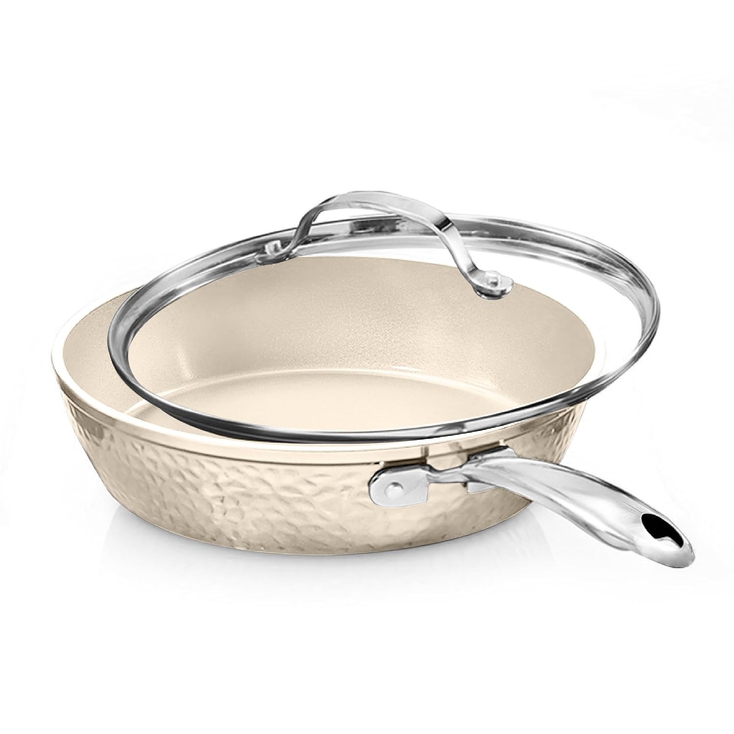 GOTHAM STEEL Hammered 10 Inch Non Stick Frying Pans with Lid, Frying Pans Nonsti