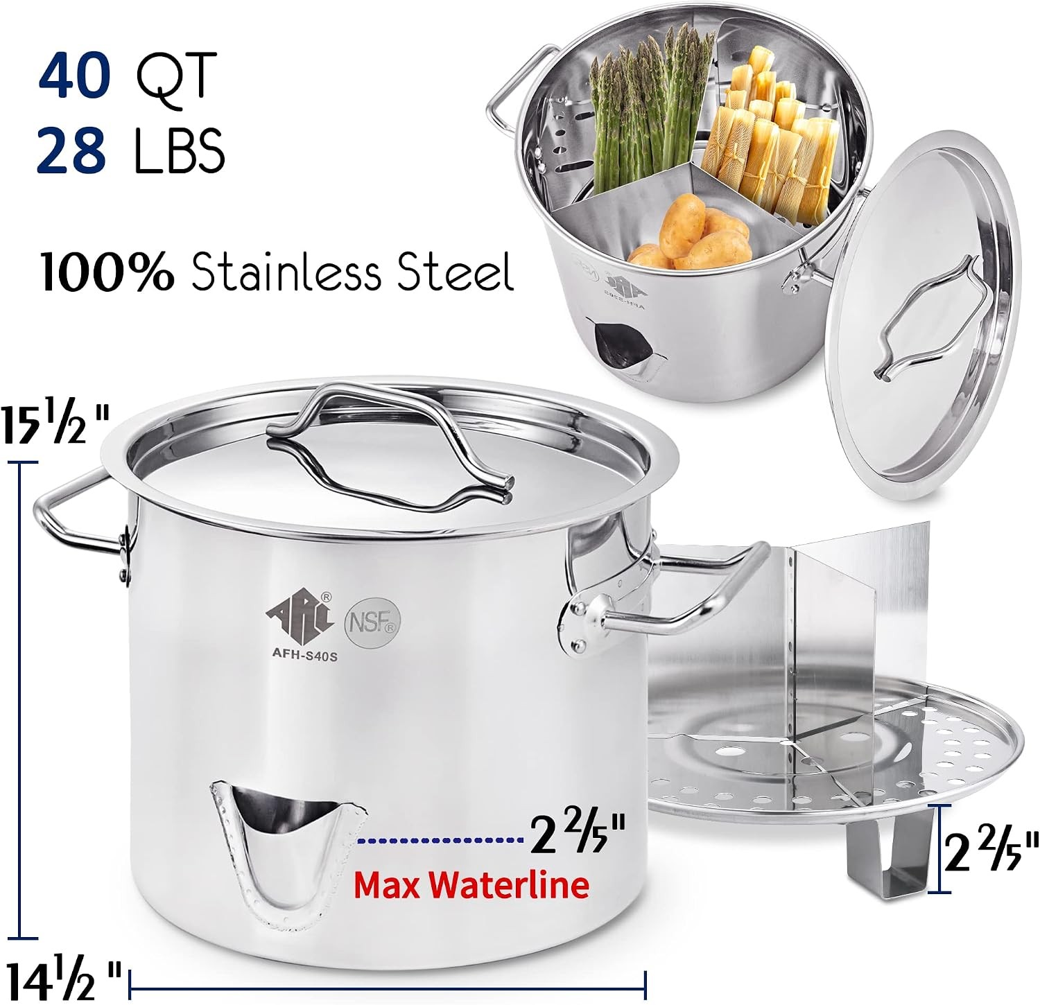 ARC 40QT Stainless Steel Tamale Steamer Pot w/Easy-fill Water Spout 10Gal |