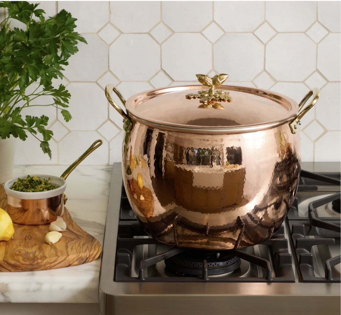 NEW Ruffoni Historia Hammered Copper 14 QT / 28 cm Stockpot Tin Acorn Knob Lid
