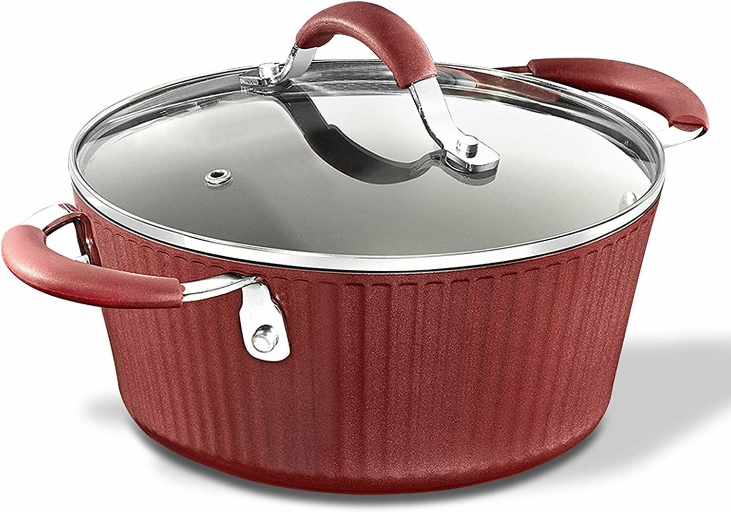 NutriChef Cooking Pot with Lid – Non-Stick High-Qualified, 2.1 Quart – Red