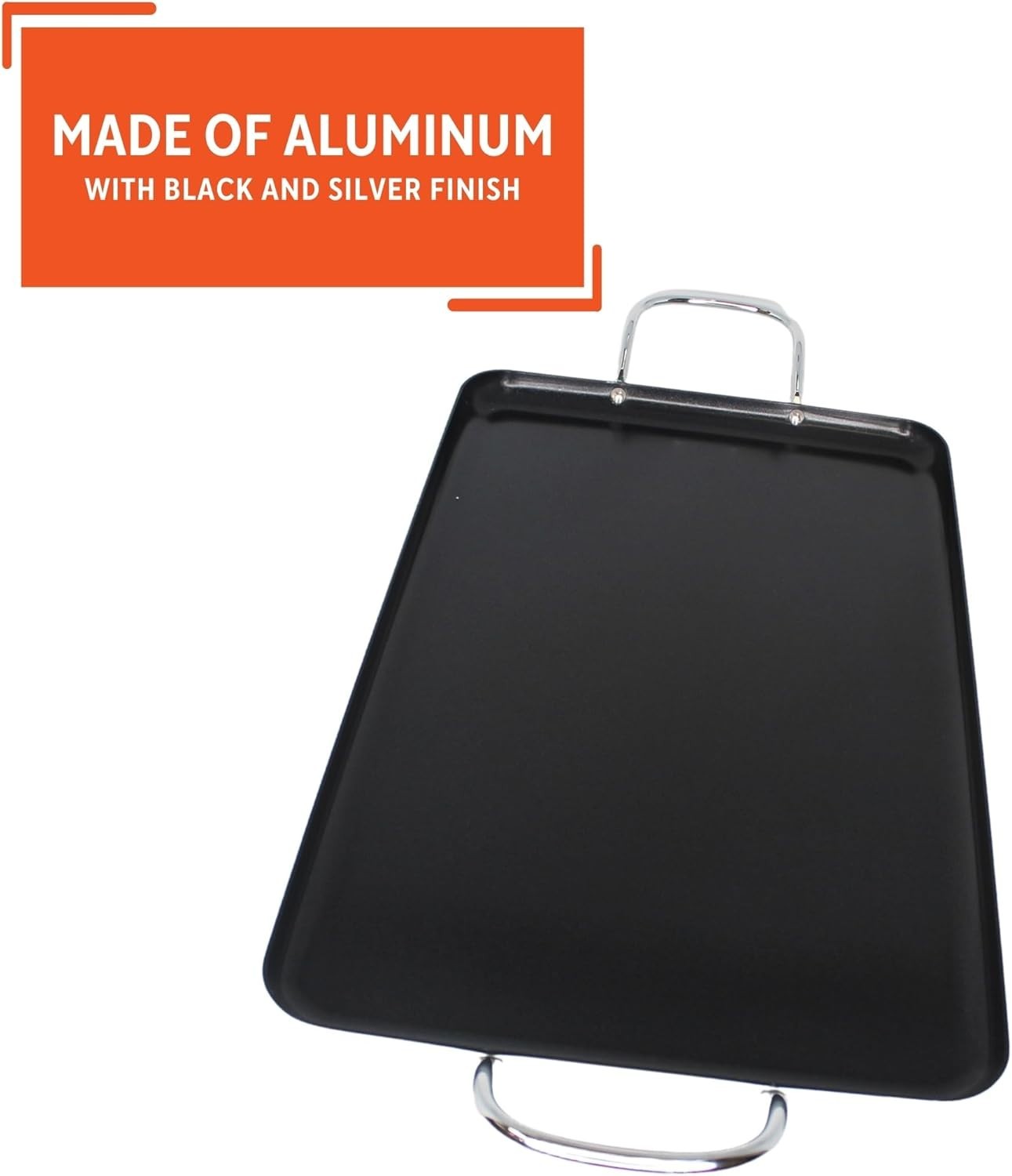 19″ Ceramic Nonstick, Stovetop Double Burner Griddle with Metal Handles Black