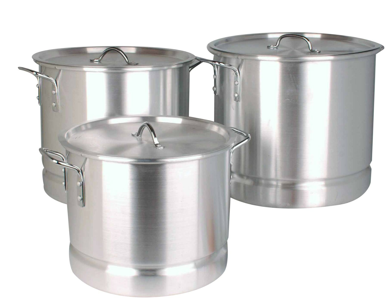 6 Pieces Aluminum Stock Pot Set With Steamer,64,84,100 Quarts, Silver