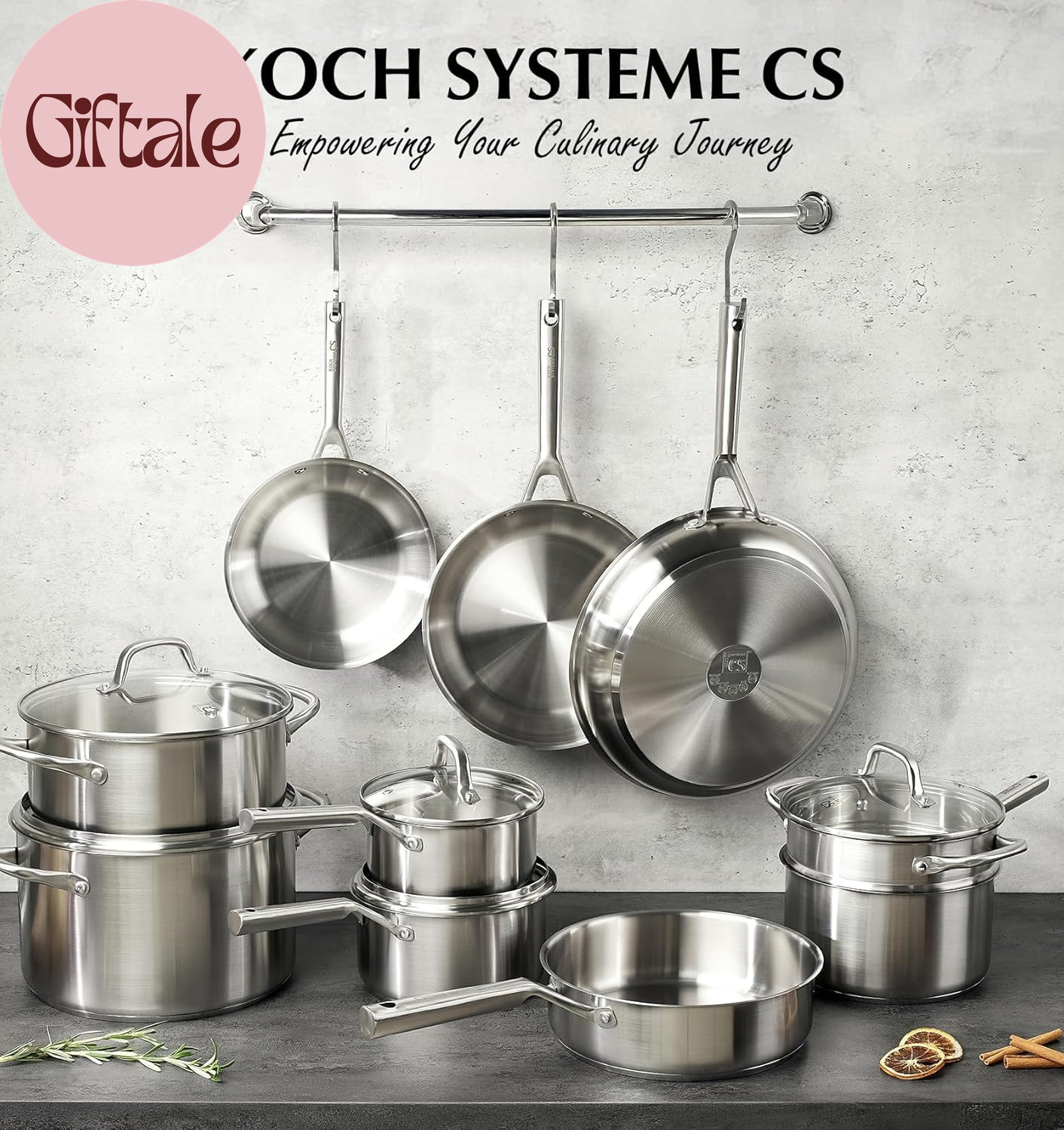 Stainless Steel Cookware Set 17 Piece, Professional 18/10 Stianless Steel Pots a