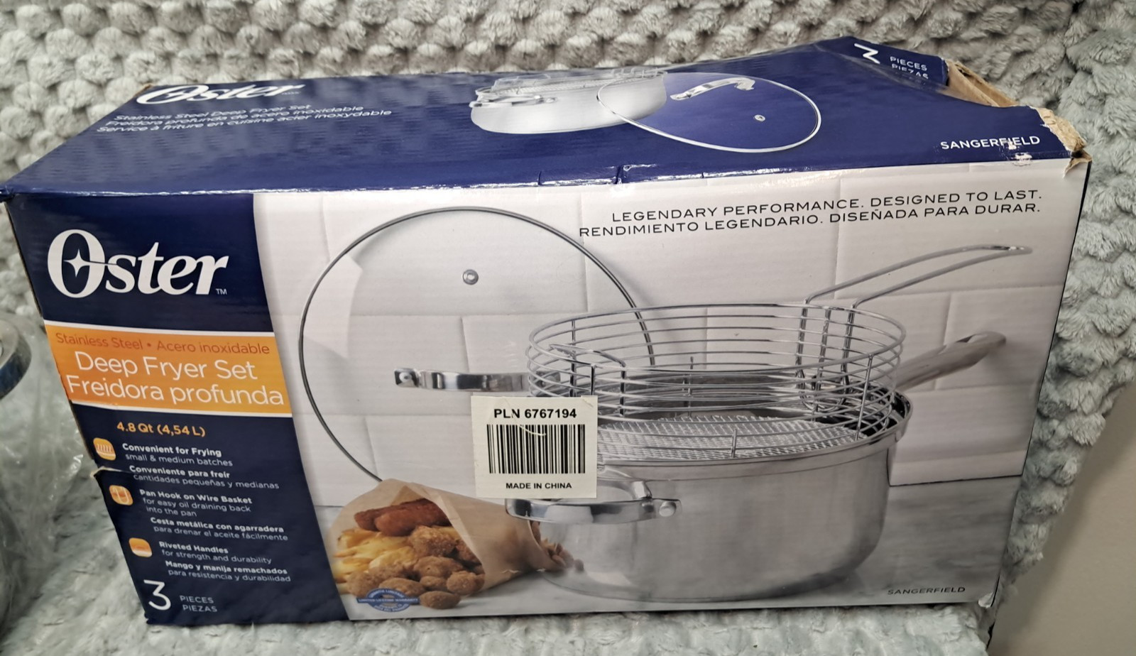 New Oster Sangerfield 3pc Deep Fryer Set 4.8 QT Stainless Steel With Basket Lid